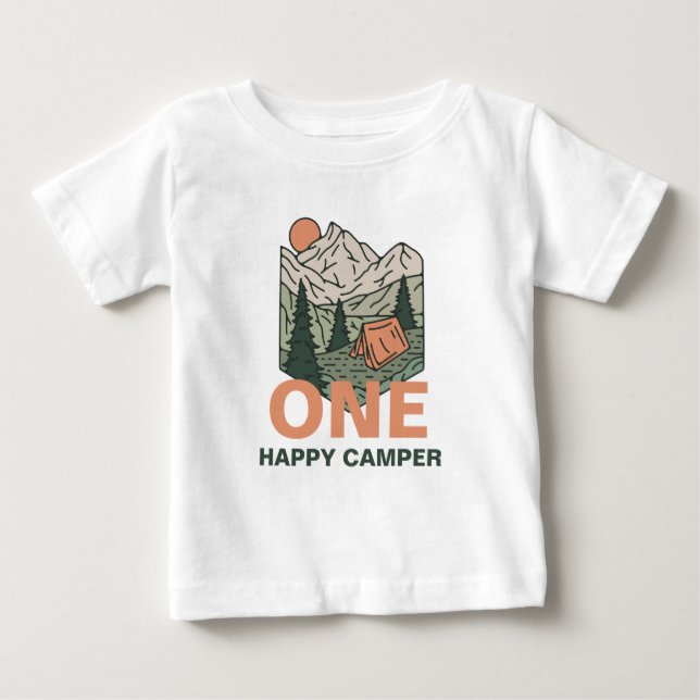 T-shirt Pour Bébé Premier Anniversaire One Happy Camper  (Devant)