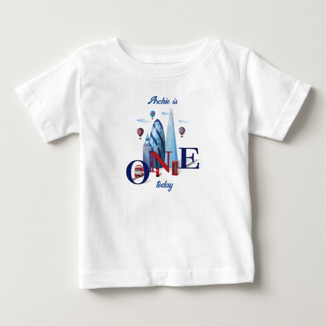 T-shirt Pour Bébé Premier anniversaire personnalisé Londres inspiré (Devant)