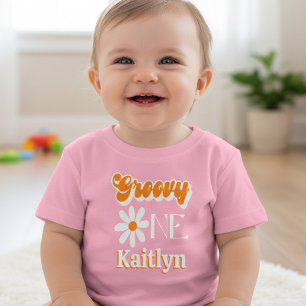 T-shirt Pour Bébé Premier Anniversaire Retro Groovy Fille