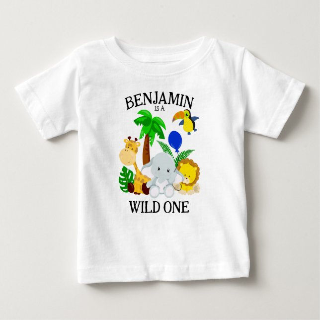 T-shirt Pour Bébé Premier Anniversaire Sauvage Safari Animaux (Devant)