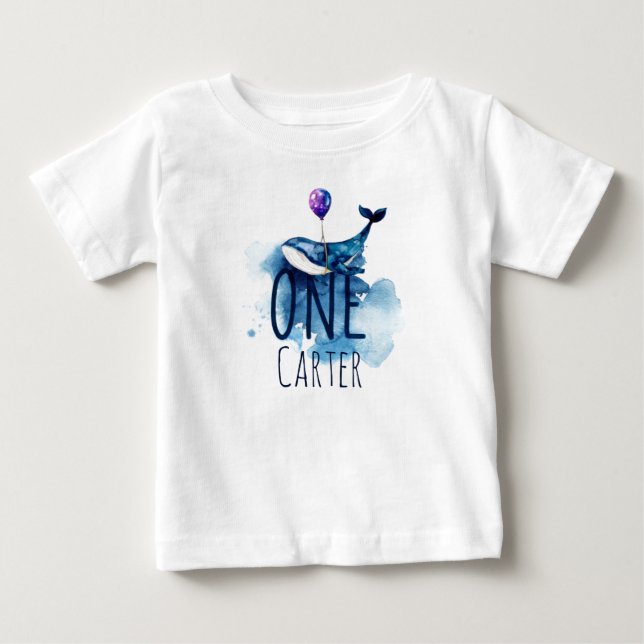 T-shirt Pour Bébé Premier anniversaire sous la mer Nom personnalisé (Devant)
