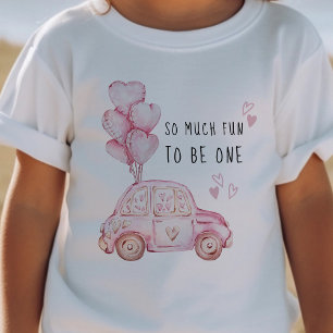 T-shirt Pour Bébé Premier anniversaire Valentine rose ballons et voi