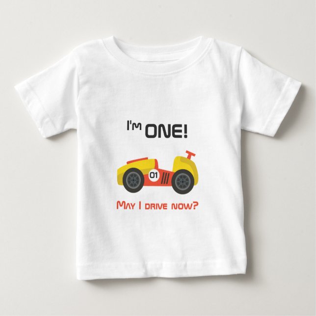 T-shirt Pour Bébé Premier Anniversaire, Voiture De Course, Texte Drô (Devant)
