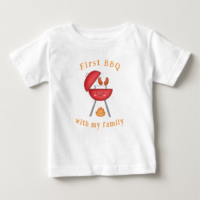 T-shirt Pour Bébé Premier barbecue Famille Enfants Amusants Vacances (Devant)