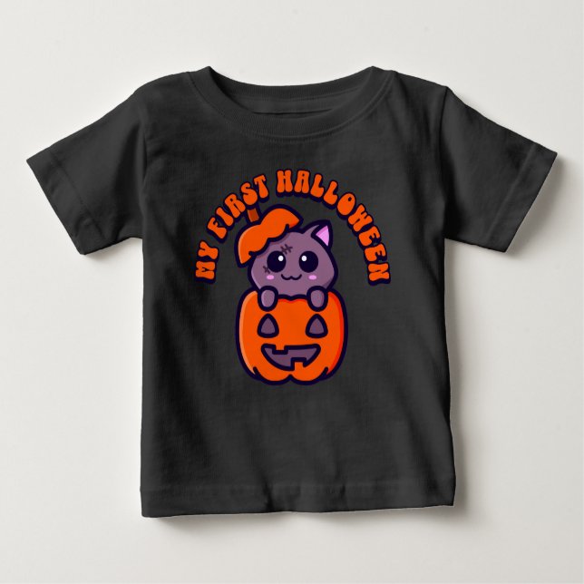 T-shirt Pour Bébé Premier chat Zombie Halloween (Devant)