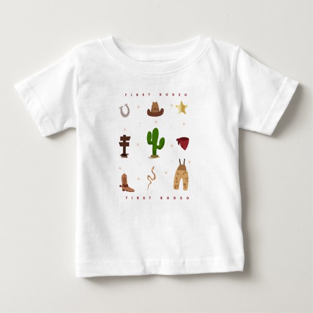 T-shirt Pour Bébé Premier Cowboy pour un anniversaire d'enfants Rode (Devant)
