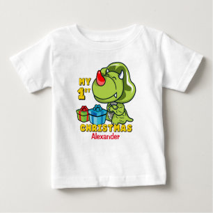 T-shirt Pour Bébé Premier Dinosaure de Noël personnalisé