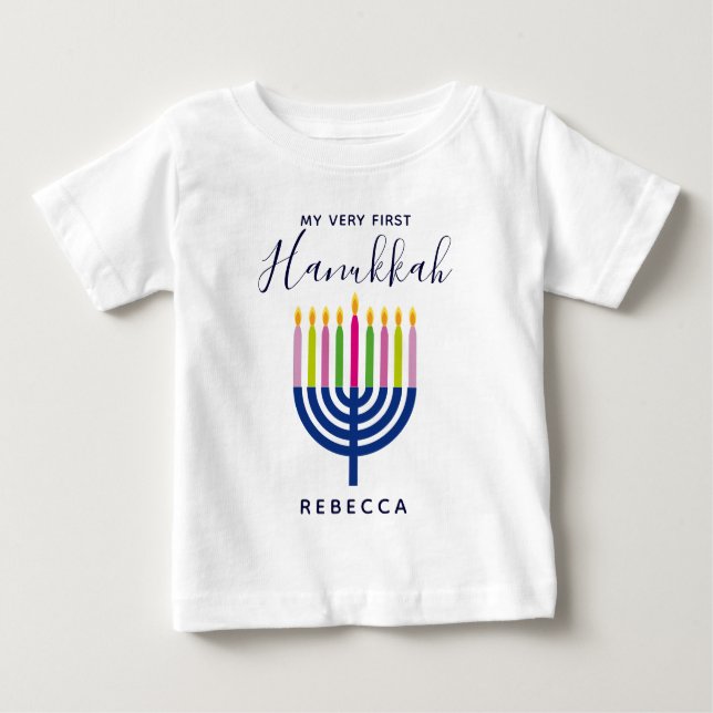 T-shirt Pour Bébé Premier Hanoukka avec des bougies (Devant)