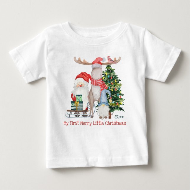 T-shirt Pour Bébé Premier Joyeux petit Noël mignonne Père Noël et ai (Devant)