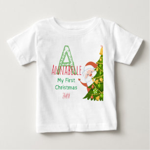 T-shirt Pour Bébé Premier monogramme vert de Noël