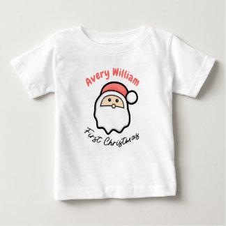 T-shirt Pour Bébé Premier Noël avec Père Noël Pink Nom