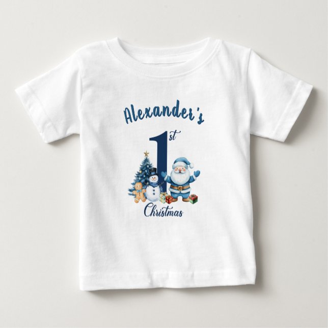 T-shirt Pour Bébé Premier Noël Blue Père Noël (Devant)
