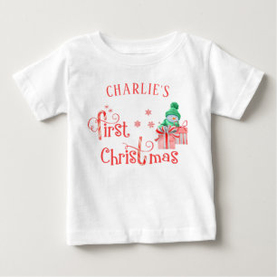 T-shirt Pour Bébé Premier Noël de bébé - Joli bonhomme de neige et f