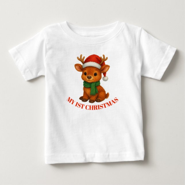 T-shirt Pour Bébé Premier Noël de bébé renne (Devant)