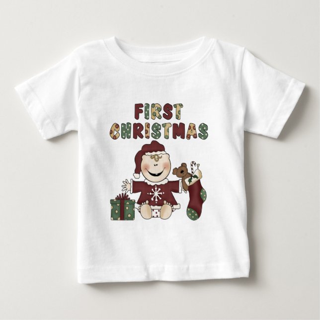 T-shirt Pour Bébé Premier Noël de fille Vacances de Noël (Devant)