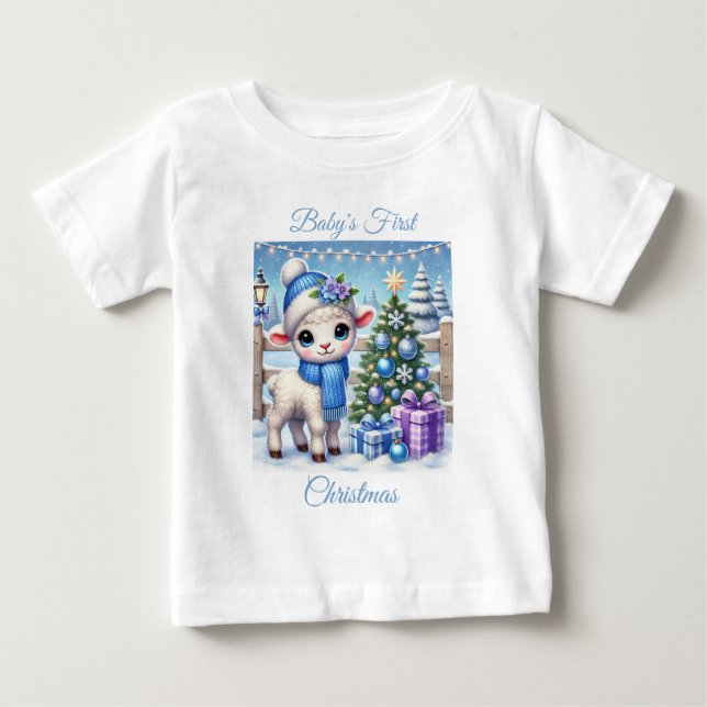 T-shirt Pour Bébé Premier Noël de l'agneau de bébé (Devant)