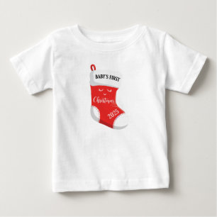 T-shirt Pour Bébé Premier Noël du bébé 2025 Face Kawaii mignonne