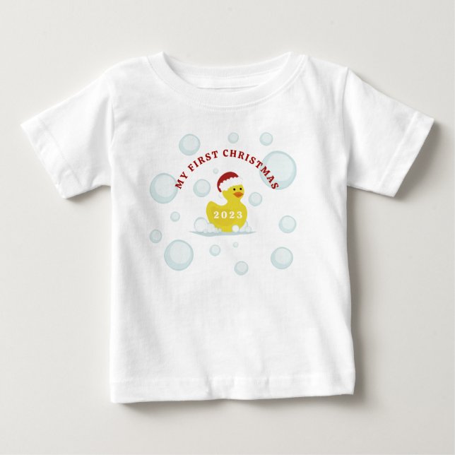 T-shirt Pour Bébé Premier Noël du bébé canard en caoutchouc (Devant)