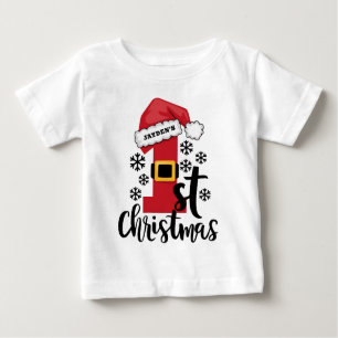 T-shirt Pour Bébé Premier Noël du bébé Nom personnalisé Santa Hat