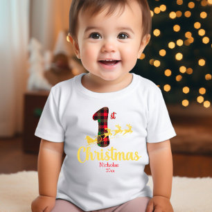 T-shirt Pour Bébé Premier Noël Père Noël Sleigh Buffalo Nom de l'avi