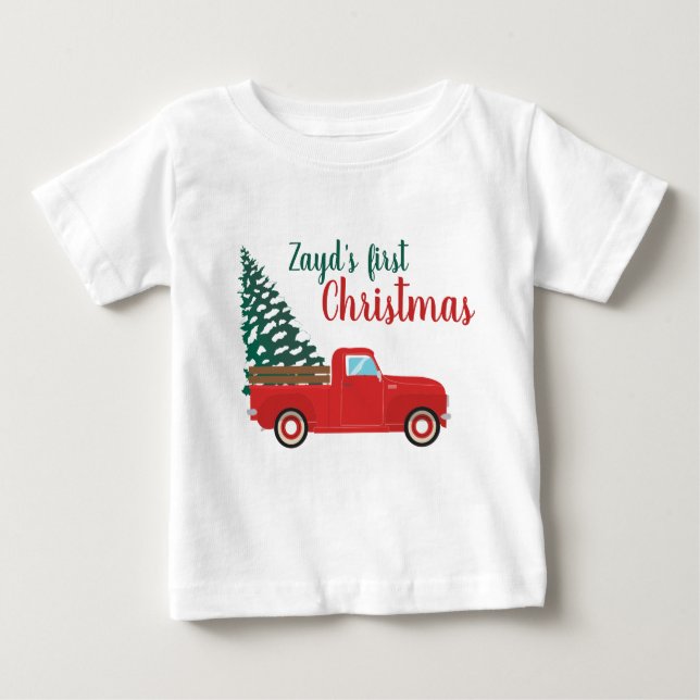 T-shirt Pour Bébé Premier Noël Personnaliser Pickup Truck (Devant)