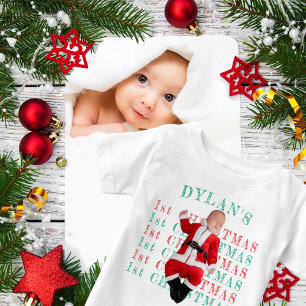 T-shirt Pour Bébé PREMIER NOËL Santa 1er Noël Photo personnalisée