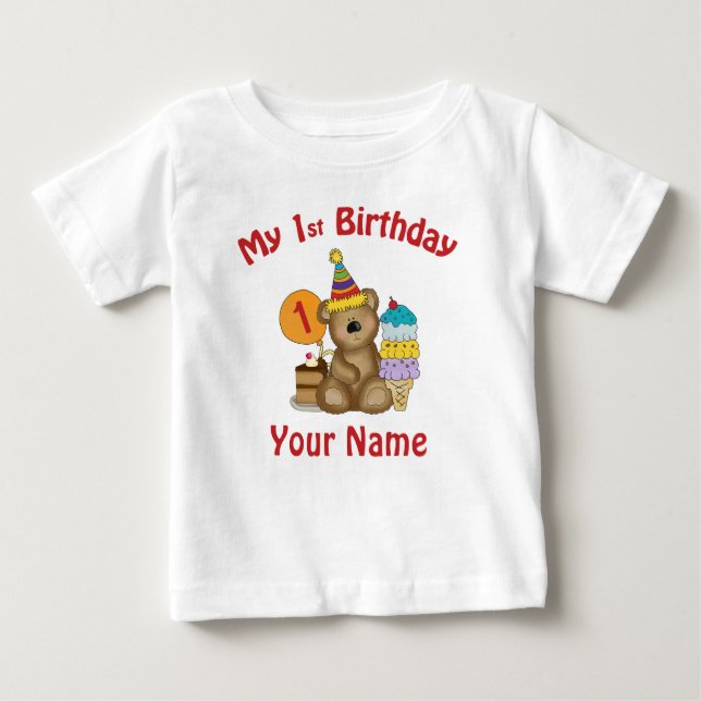 T-shirt Pour Bébé Premier ours de l'anniversaire du bébé (Devant)