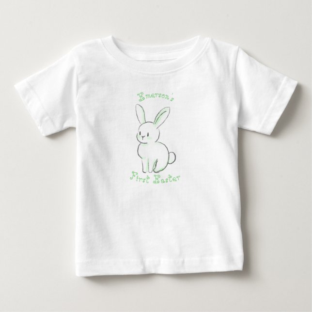 T-shirt Pour Bébé Premier Pâques de bébé avec un joli lapin vert ass (Devant)