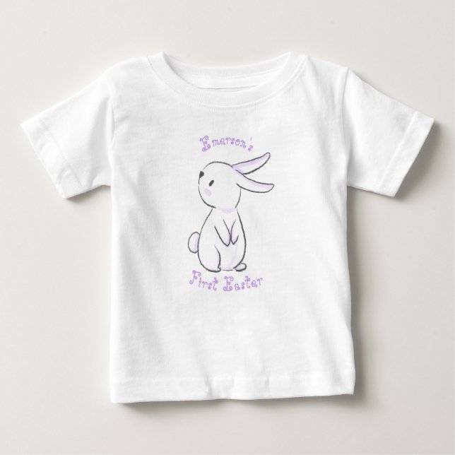 T-shirt Pour Bébé Premier Pâques de bébé avec un lapin violet mignon (Devant)