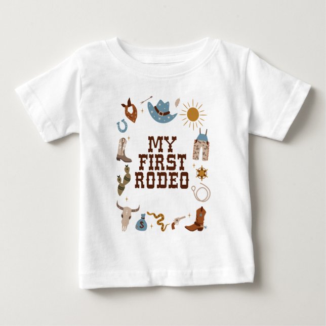 T-shirt Pour Bébé Premier Rodéo Cow-boy de l'Ouest 1er Anniversaire (Devant)