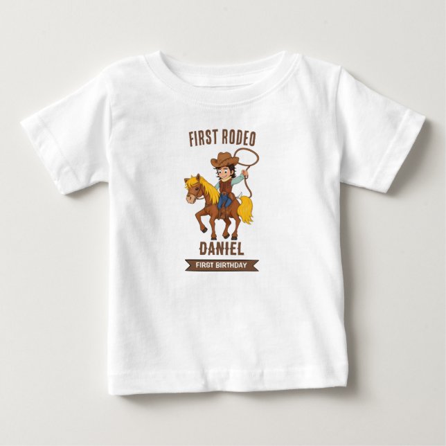 T-shirt Pour Bébé Premier Rodeo Cowboy 1er anniversaire (Devant)
