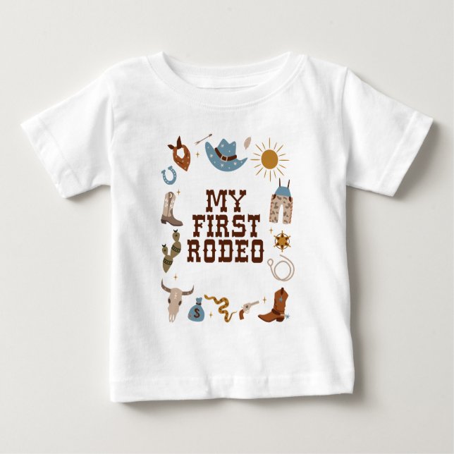 T-shirt Pour Bébé Premier Rodéo Cowboy Occidental 1er Anniversaire (Devant)