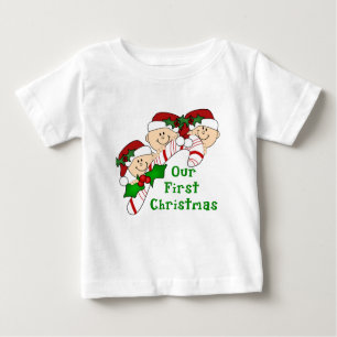 T-shirt Pour Bébé Premier sucre de canne de Noël de triplets