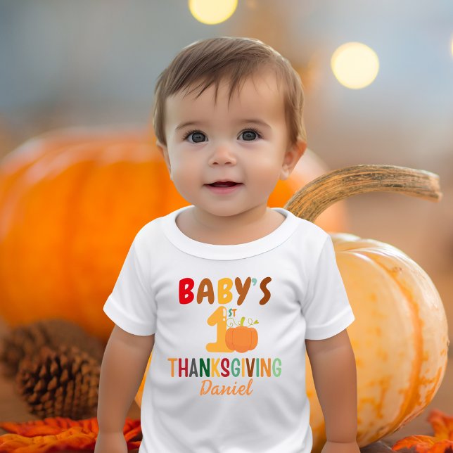 T-shirt Pour Bébé Premier Thanksgiving de bébé Citrouille Nom Drôle (Créateur téléchargé)