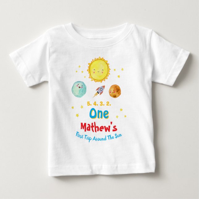 T-shirt Pour Bébé Premier Tour Autour Du Soleil 1er Anniversaire (Devant)