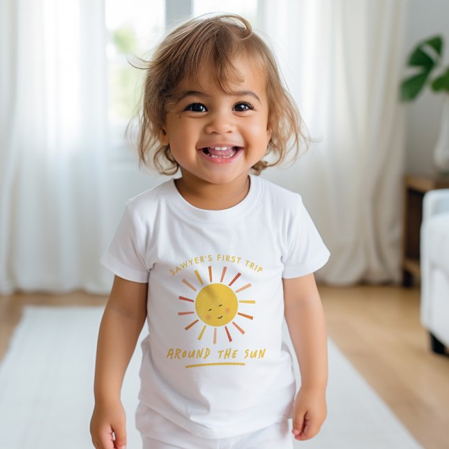 T-shirt Pour Bébé Premier Tour Autour du Soleil Enfants 1er Annivers (First trip around sun 1st birthday modern boho t-shirt!)
