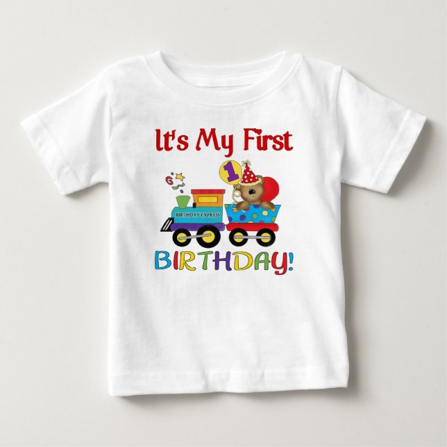 T-shirt Pour Bébé Premier train de l'anniversaire du bébé (Devant)