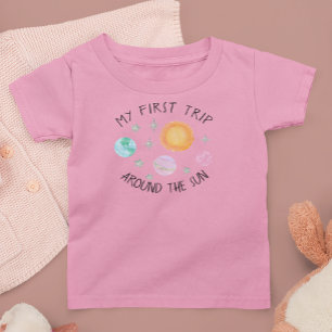 T-shirt Pour Bébé Premier voyage rose autour du 1er anniversaire de