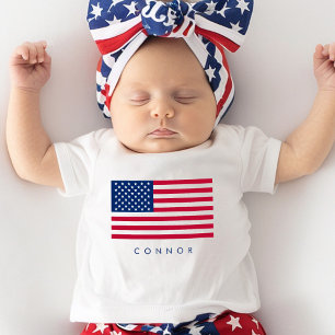 T-shirt Pour Bébé Première 4 juillet Étoiles Et Drapeau Américain