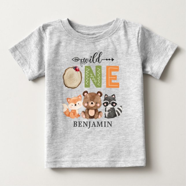 T-shirt Pour Bébé Première anniversaire de la forêt WILD ONE personn (Devant)