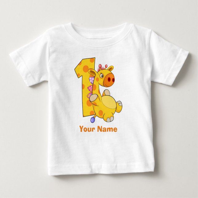 T-shirt Pour Bébé Première coutume d'anniversaire de girafe (Devant)