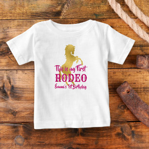 T-shirt Pour Bébé Première cowgirl rodéo rose et or personnalisé