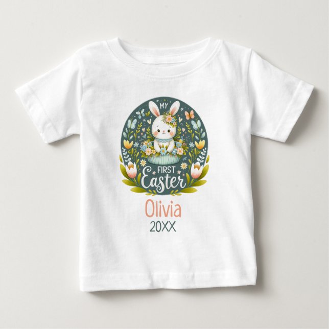 T-shirt Pour Bébé Première fête de Pâques de Bunny - Personnalisé (Devant)