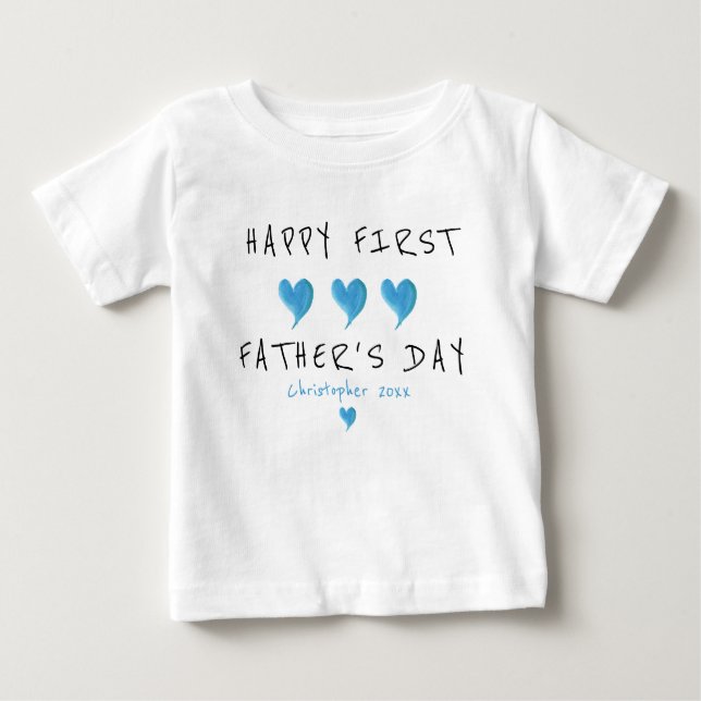 T-shirt Pour Bébé Première Fête des pères Blue Heart Custom (Devant)