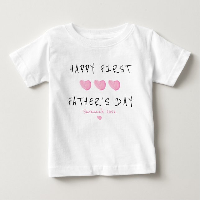 T-shirt Pour Bébé Première Fête des pères Coeur rose Personnalisé (Devant)