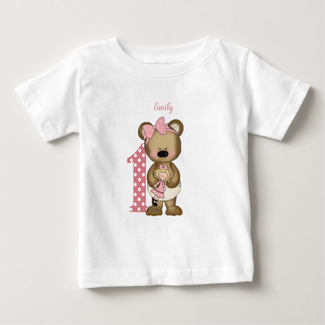 T-shirt Pour Bébé Première fille d'anniversaire Teddy Ours avec T-sh (Devant)