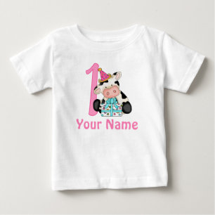 T-shirt Pour Bébé Première fille d'anniversaire vache rose