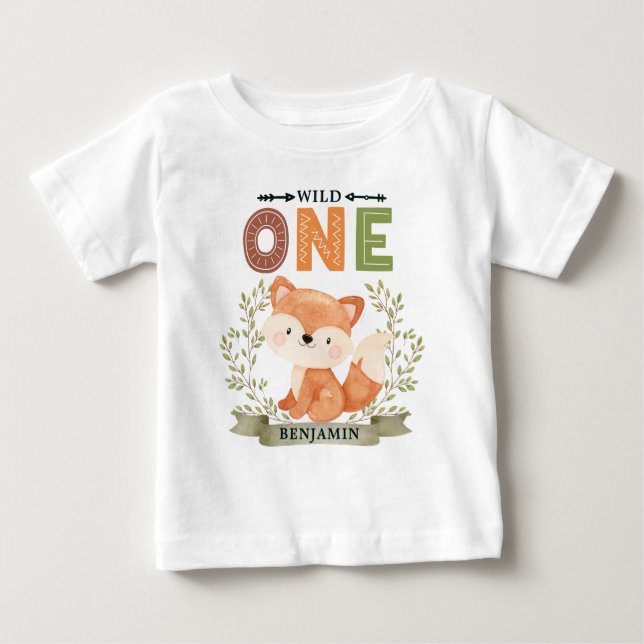 T-shirt Pour Bébé Première Forêt de renard PERSONNALISÉ WILD ONE (Devant)