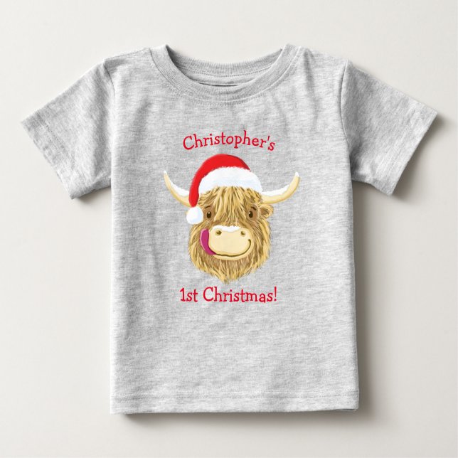 T-shirt Pour Bébé Première Noël de la vache de Hamish Highland perso (Devant)