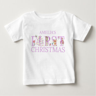 T-shirt Pour Bébé Première Noël Mignonne Lettres d'animaux Nom de fi